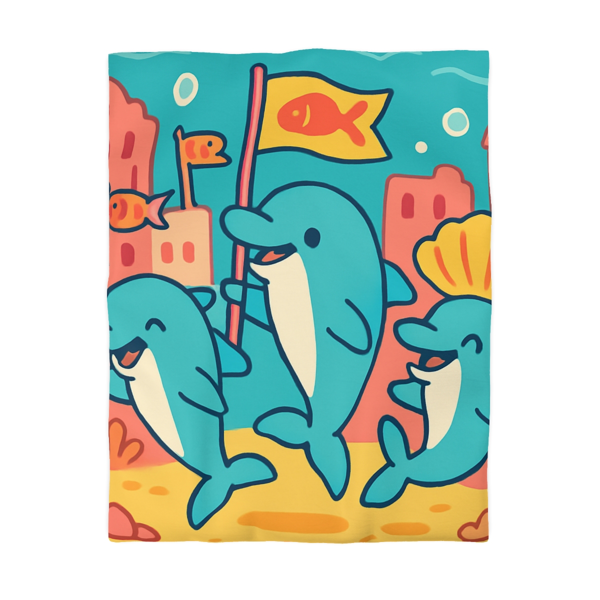 Coral City Dolphin Parade custom duvets