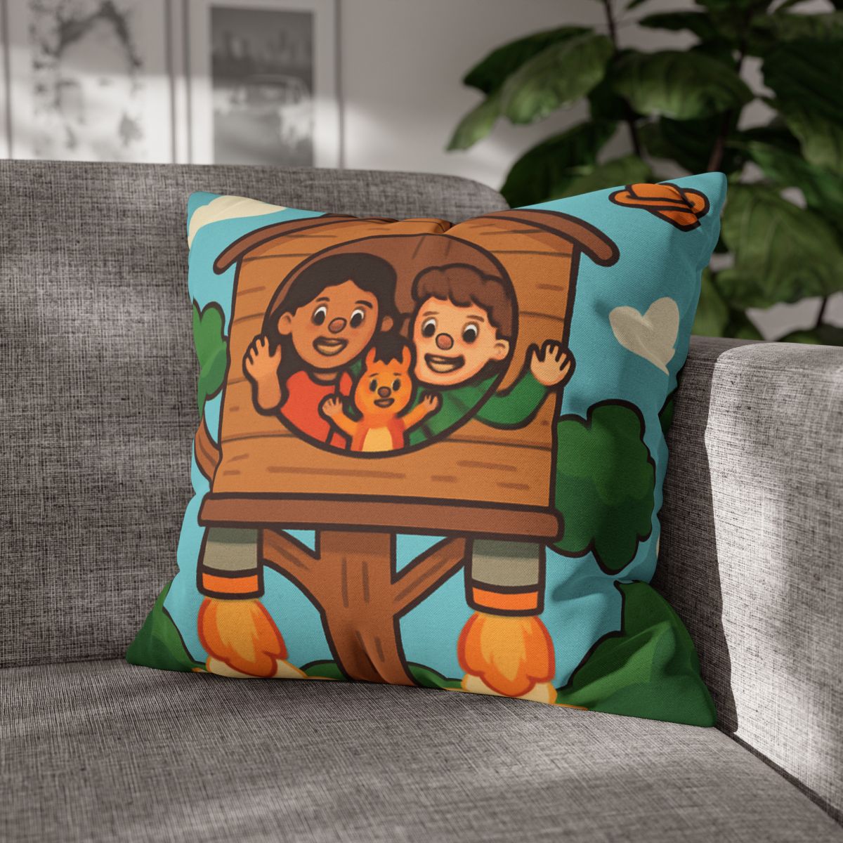 Rocket Powered Treehouse Forest stylish decorative pillowcases