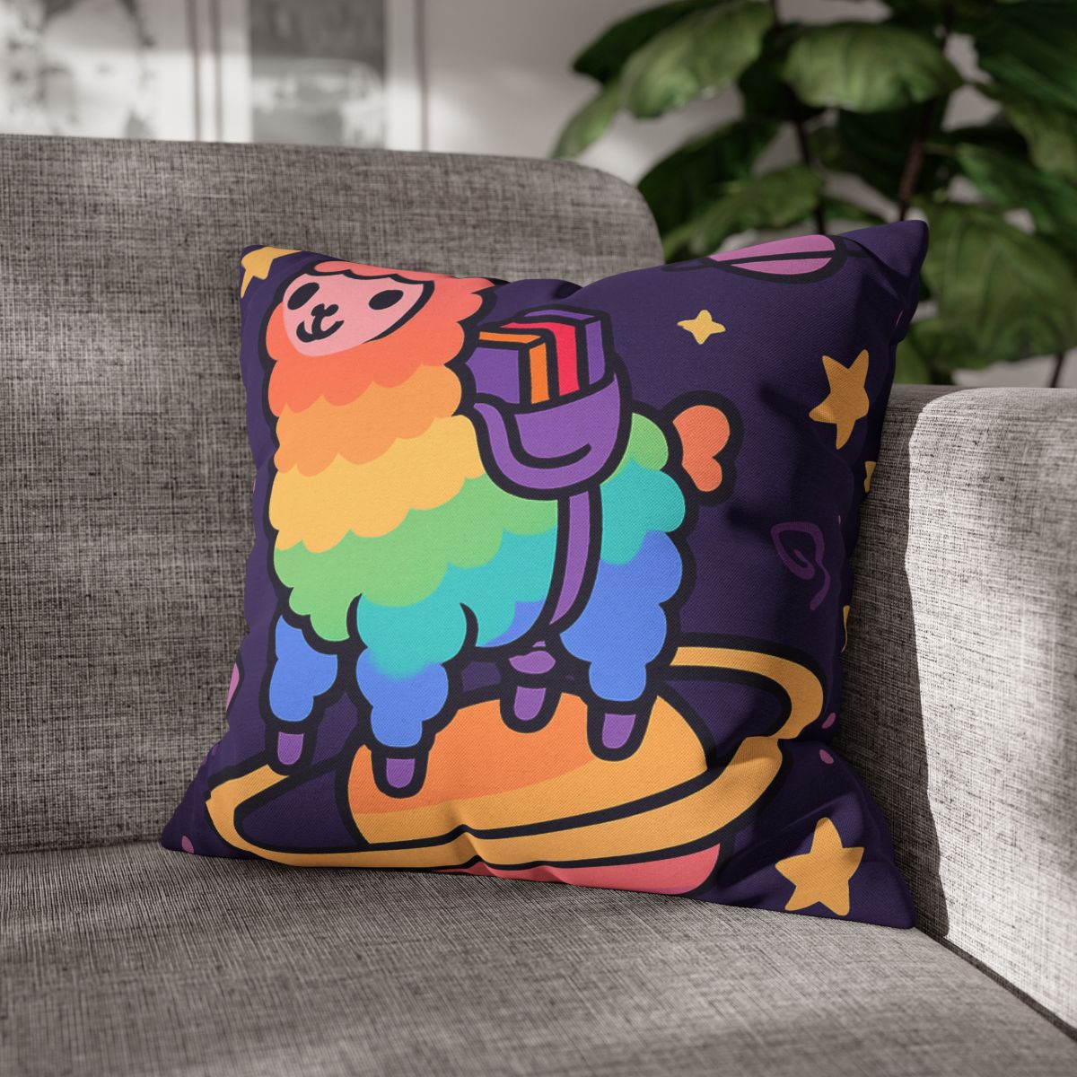 Galaxy Riding Rainbow Llama comfortable bedding pillow covers