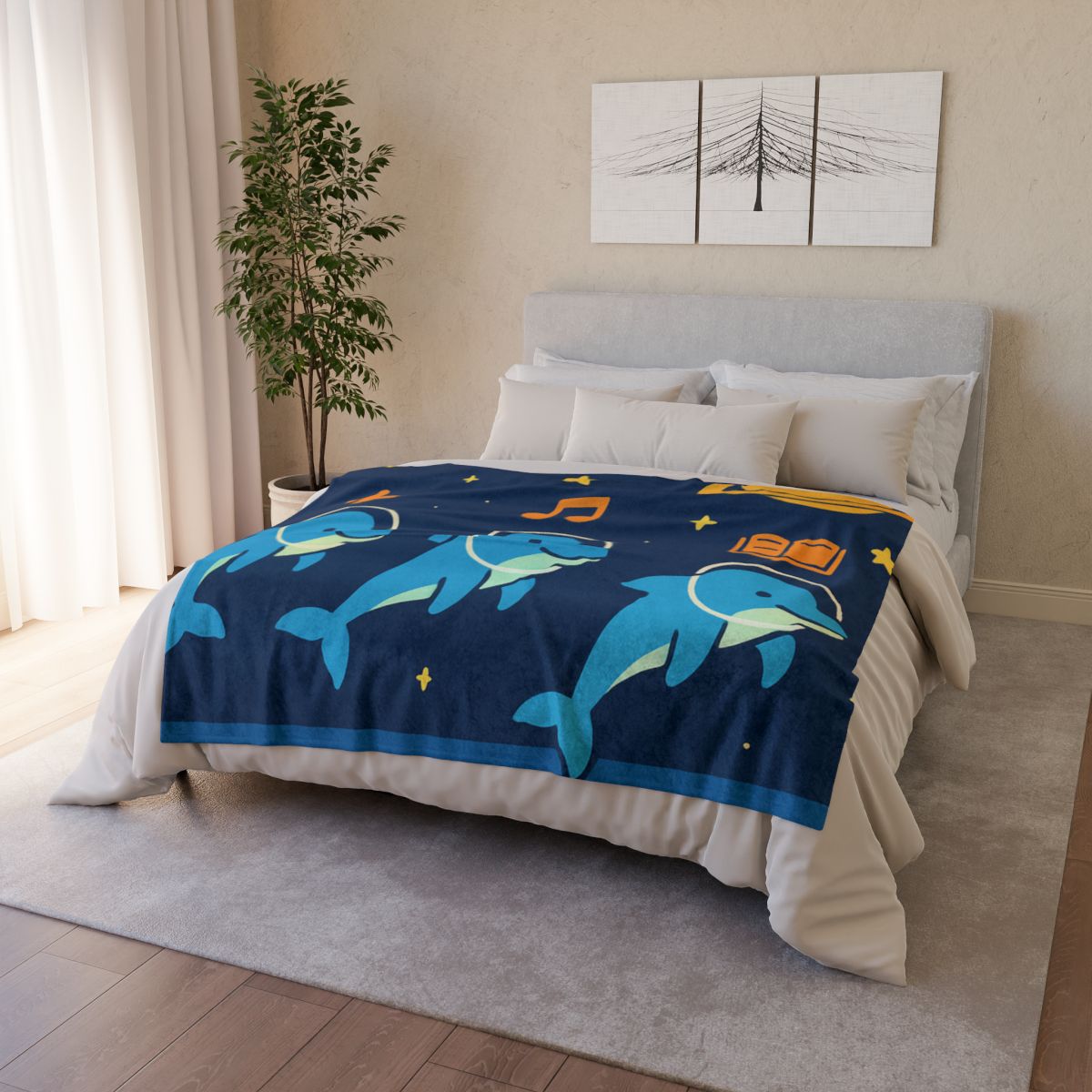 Space School Of The Ocean Dolphins stylish throw blankets