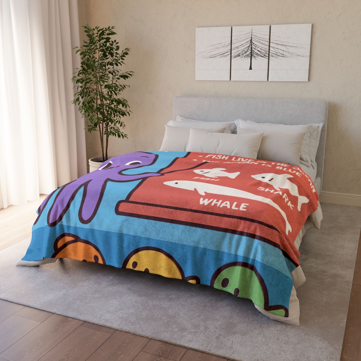 Coral Classroom With Professor Octopus decorative home blankets