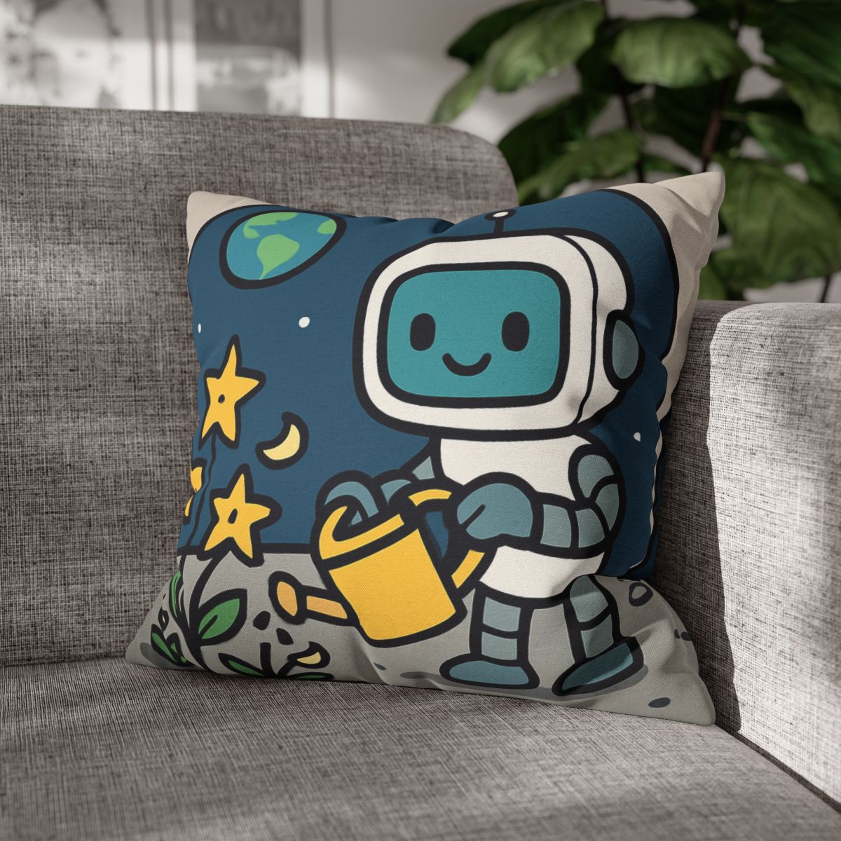 Moon Garden Robot And Space Sprouts designer print pillow cases