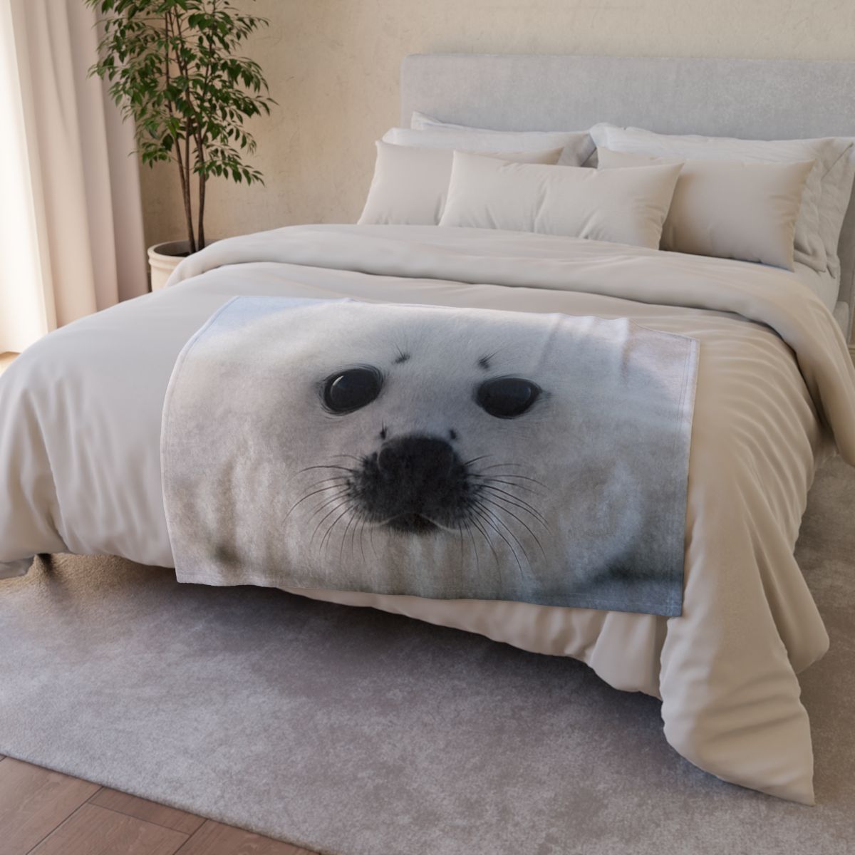 Snow Dream Harp Seal Pup personalized cozy blankets
