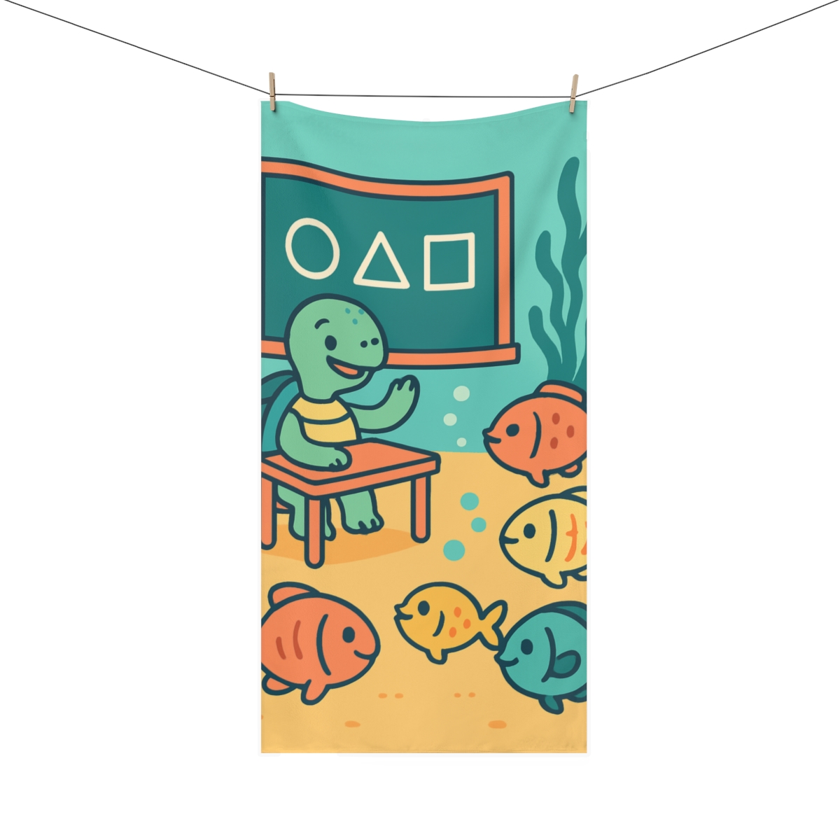 Coral Classroom With Curious Turtle personalized bath towels