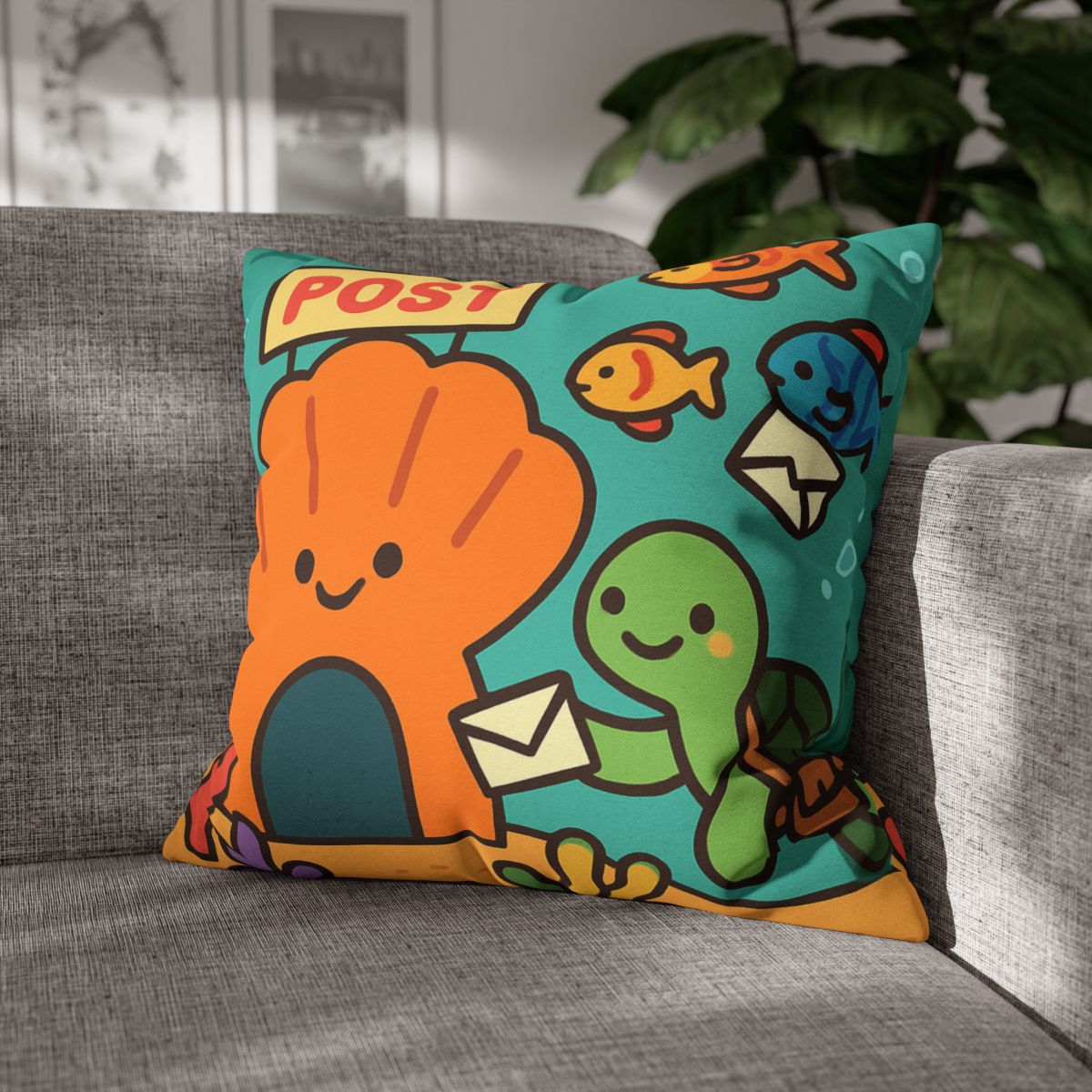 Coral Reef Post Office With Turtle Mail Carrier soft cotton pillow cases