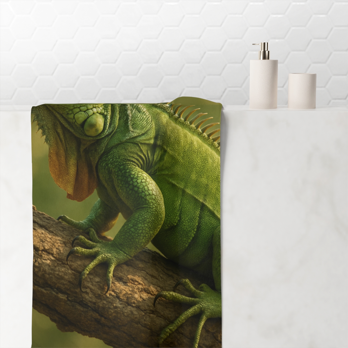 Sunlit Armor Green Iguana stylish beach towels