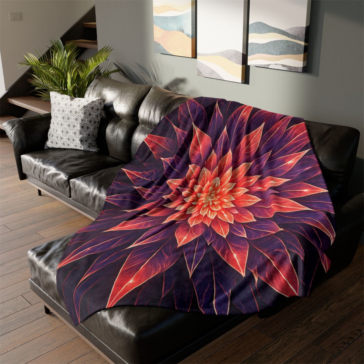 Cosmic Bloom Fractal soft fleece blankets