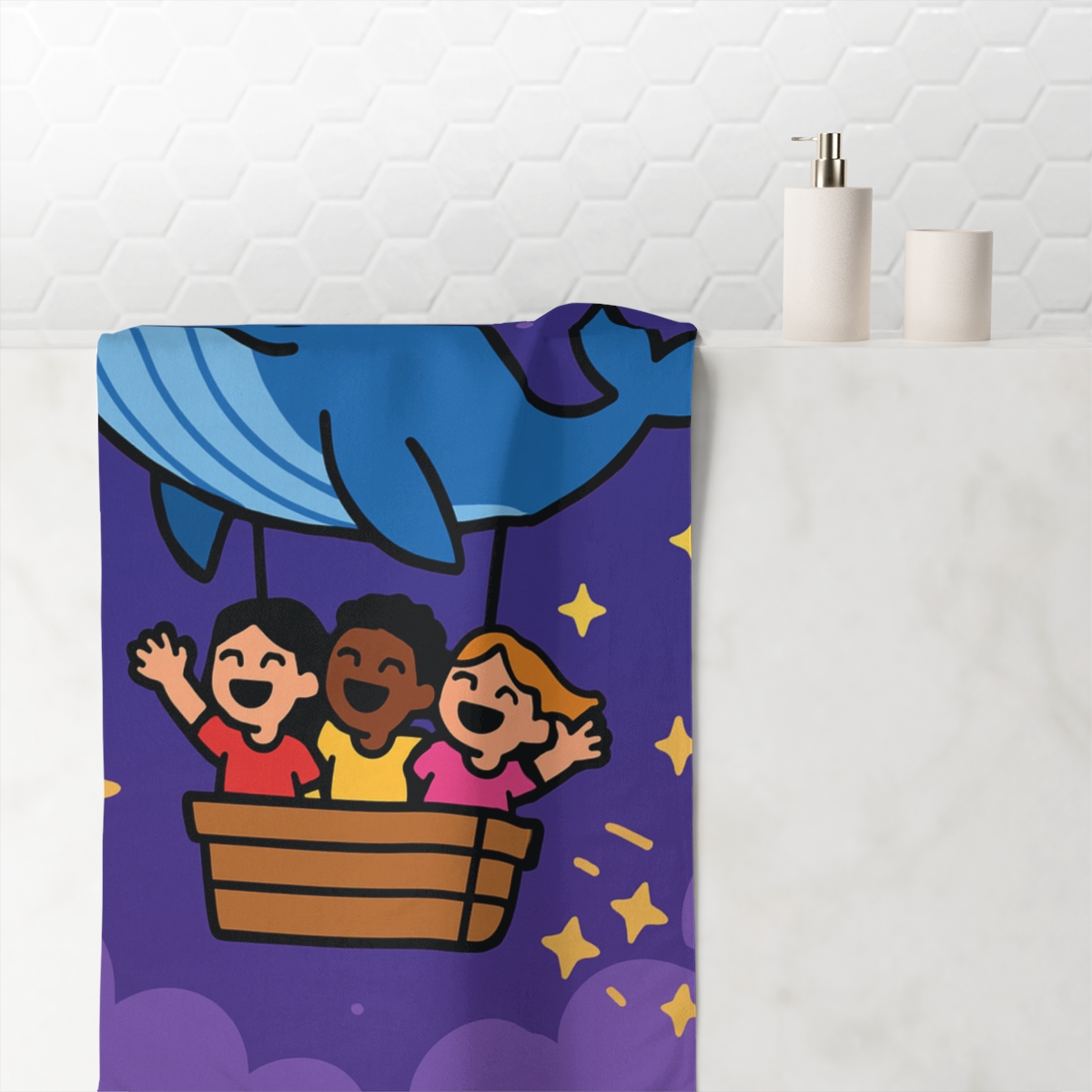 Starry Whale Ride soft cotton towels