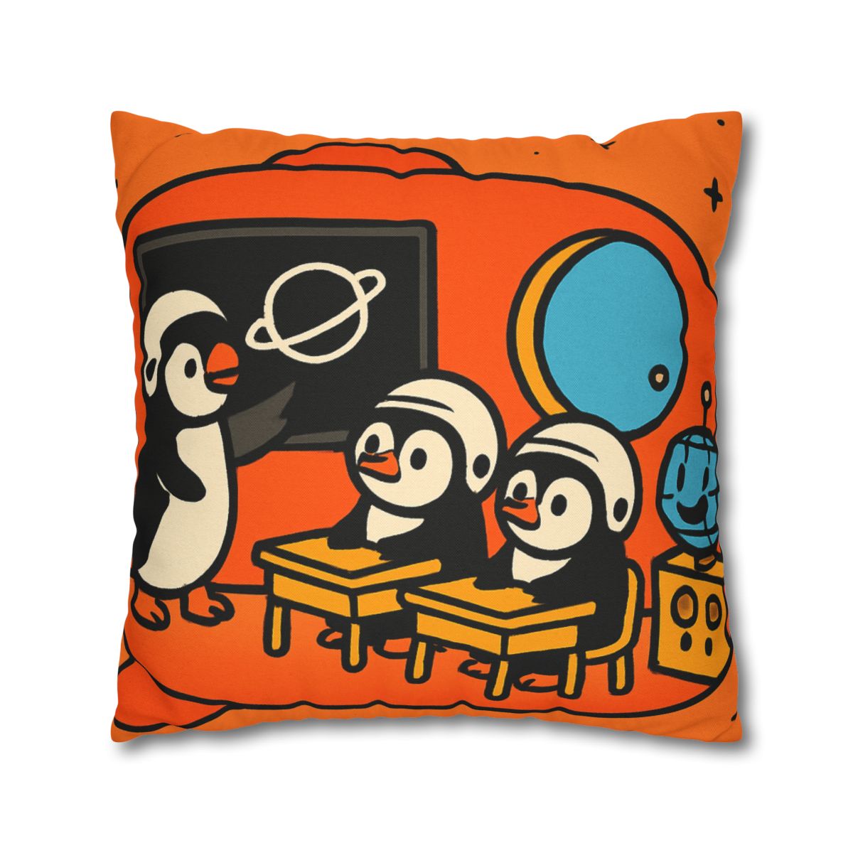 Rocket Classroom With Penguin Pilots stylish decorative pillowcases