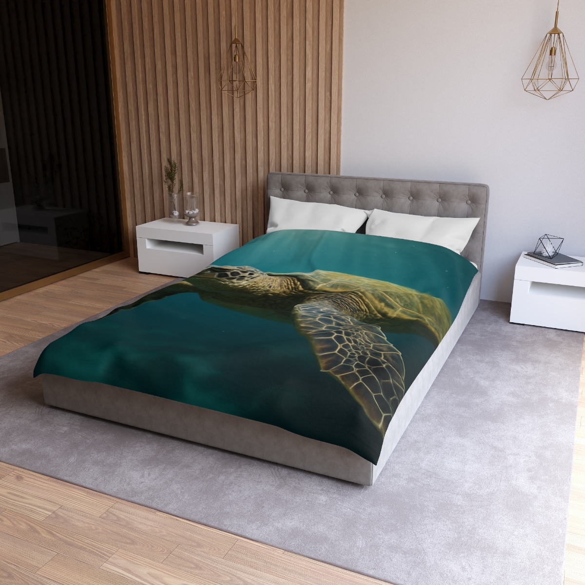 Glasswater Drift Green Sea Turtle designer printed duvets