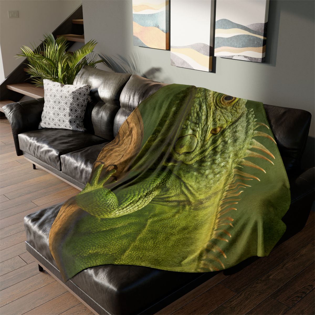 Verdant Stillness Green Iguana designer printed blankets