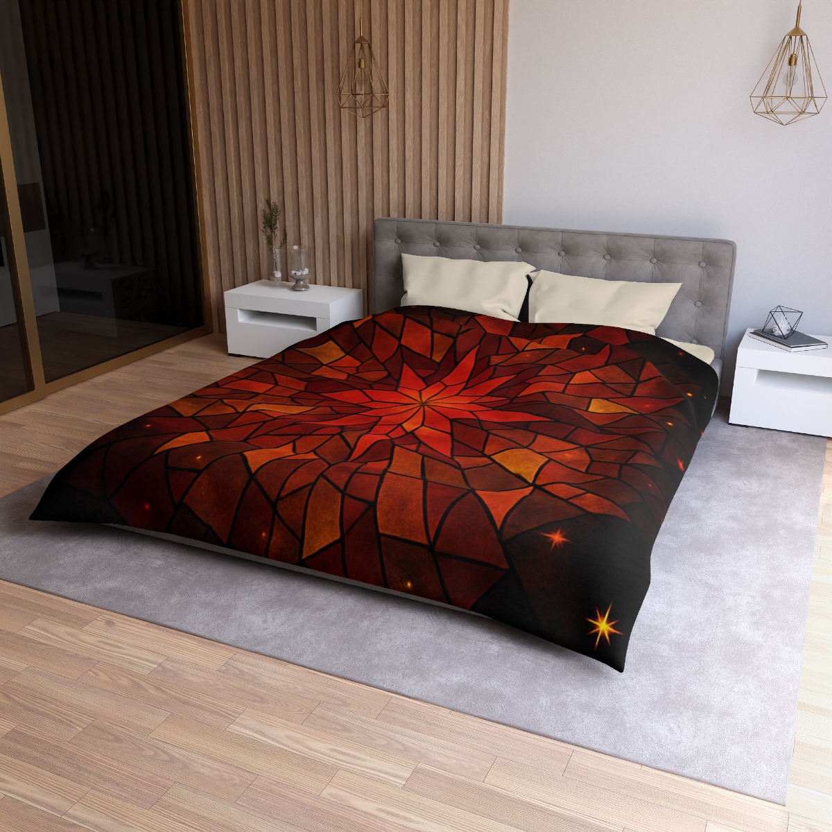 Crimson Starburst Mosaic unique patterned duvets