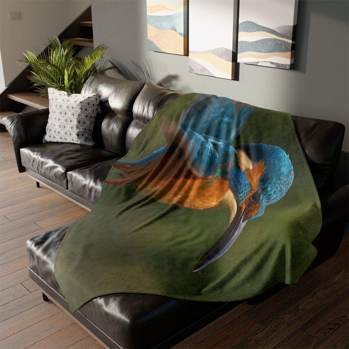 Kingfisher Sapphire Dive stylish throw blankets