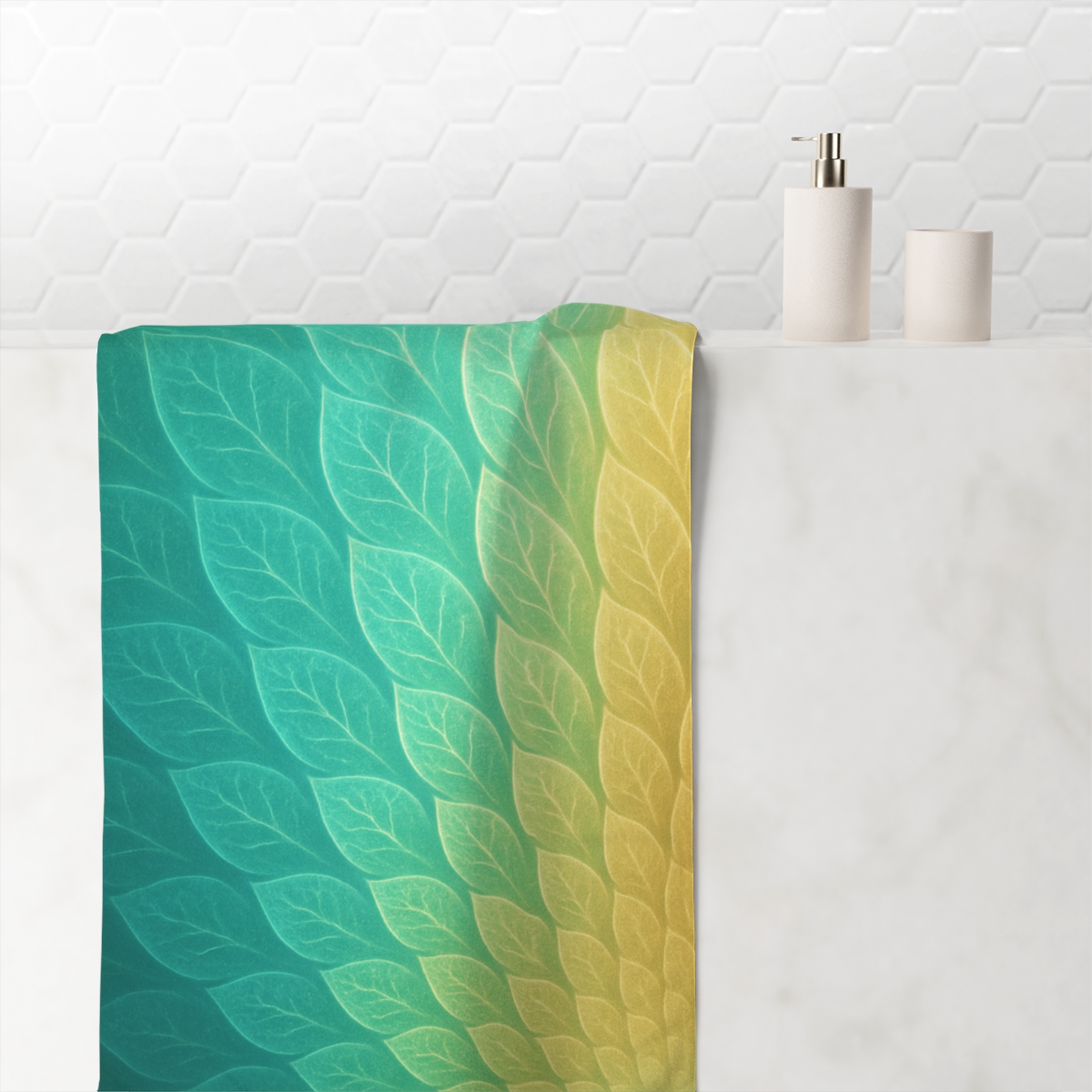Fractal Leaf Aurora designer printed towels