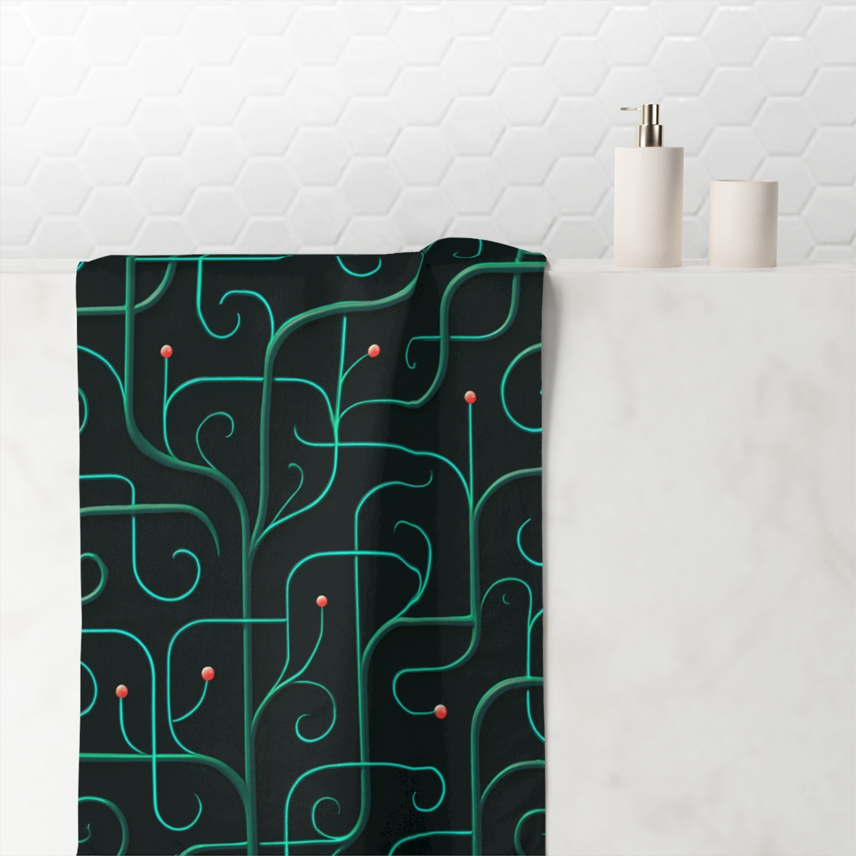 Vine Curl Circuitry designer printed towels