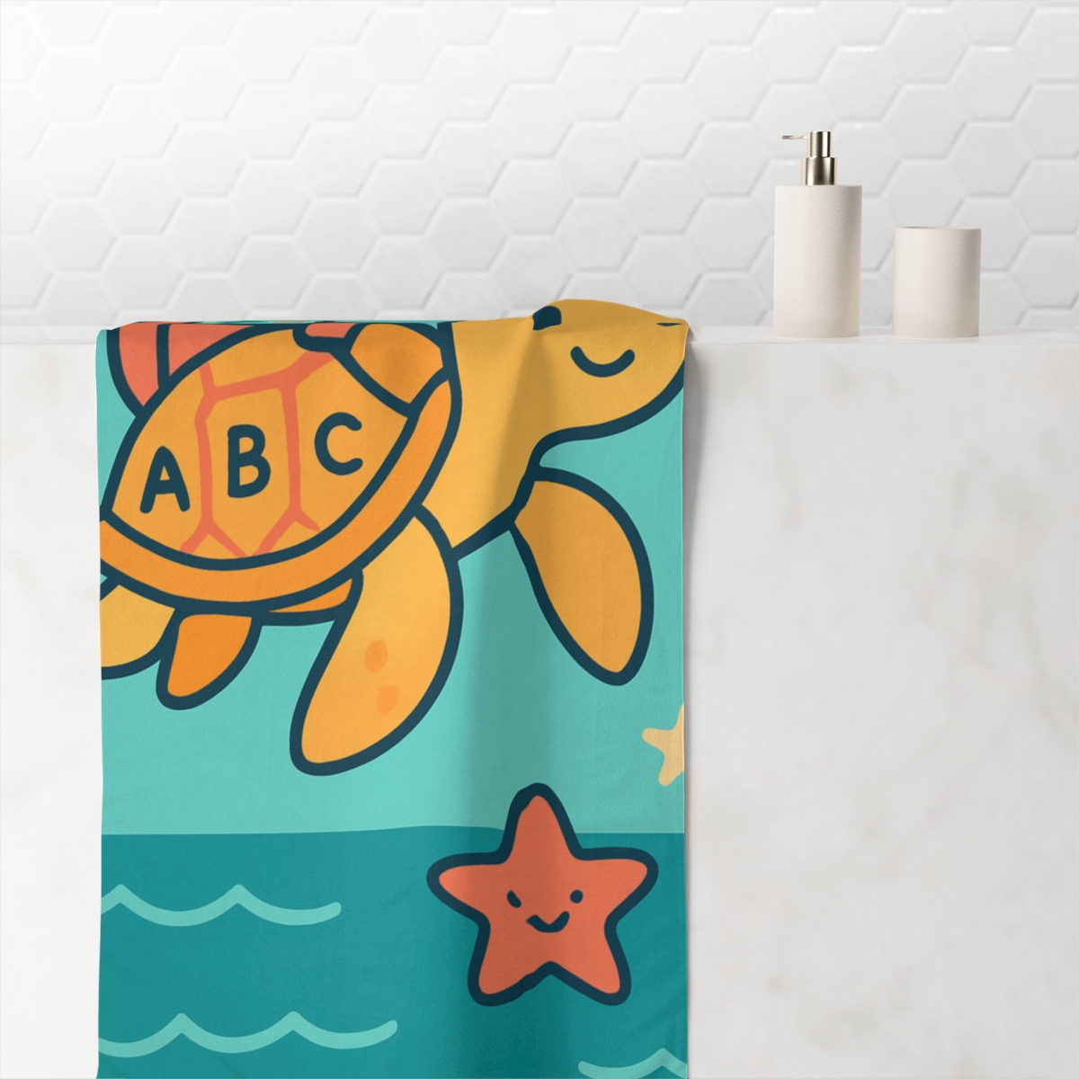 Starry Sea Turtle School personalized bath towels