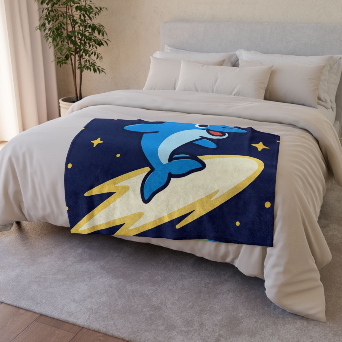 Cosmic Dolphin Comet Ride stylish throw blankets