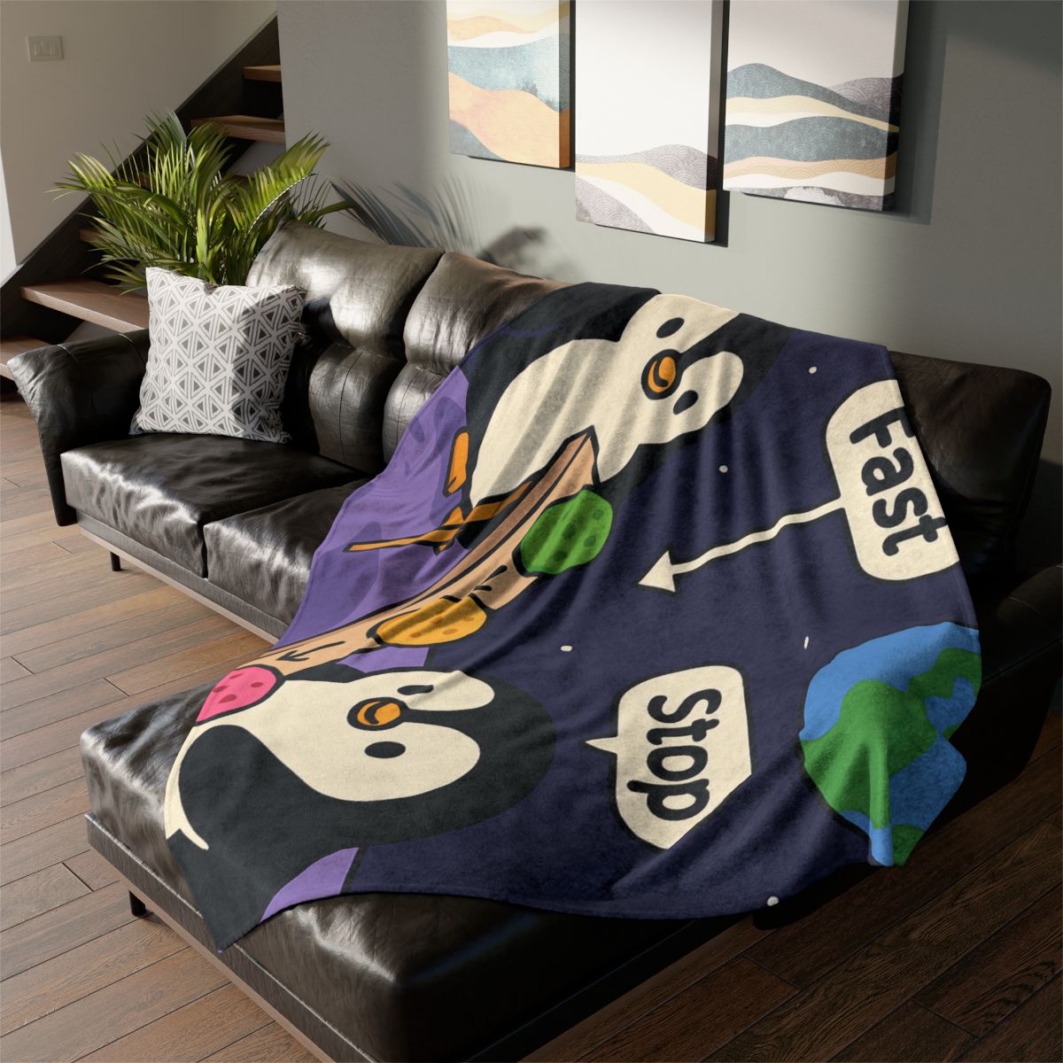 Moonlight Penguin Ice Cream Physics stylish throw blankets