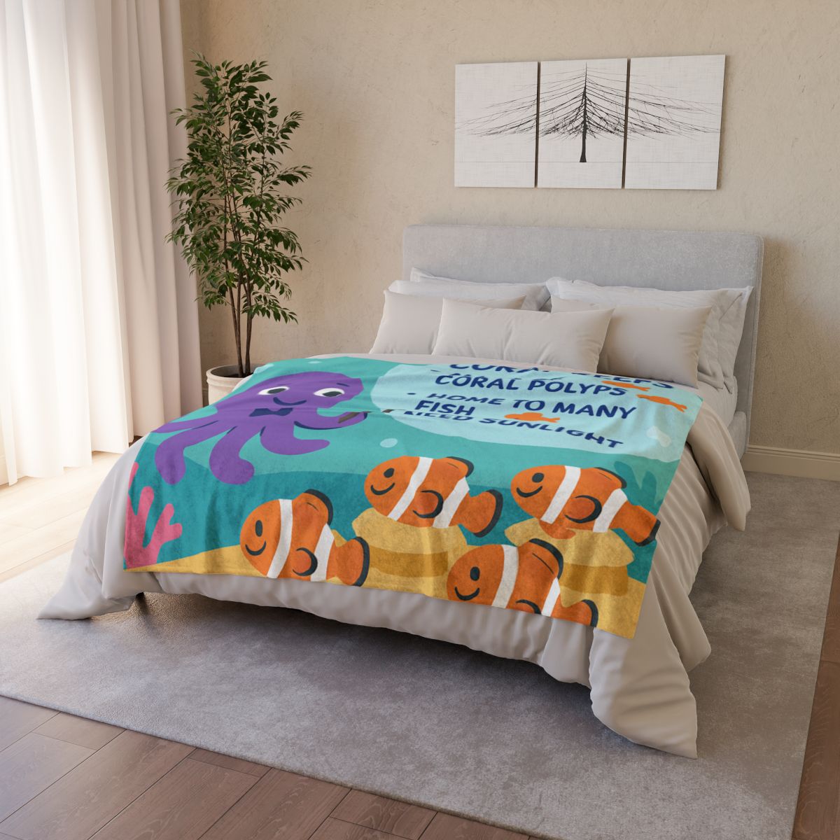 Coral Classroom With Professor Octopus warm winter blankets