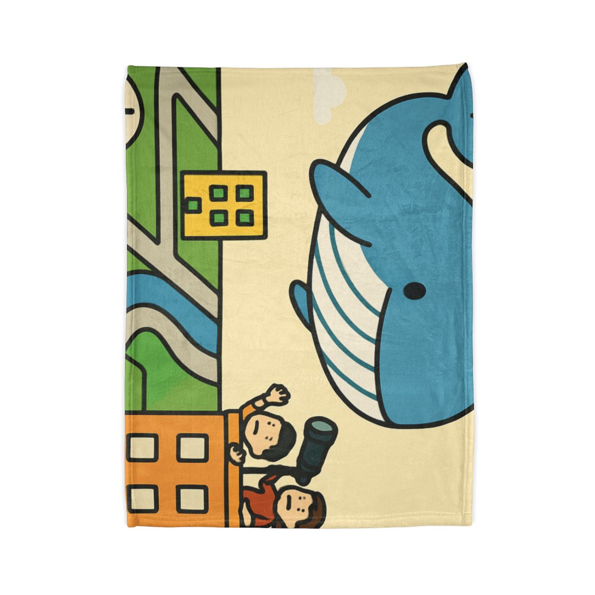 Sky Whale Over The Map City designer printed blankets