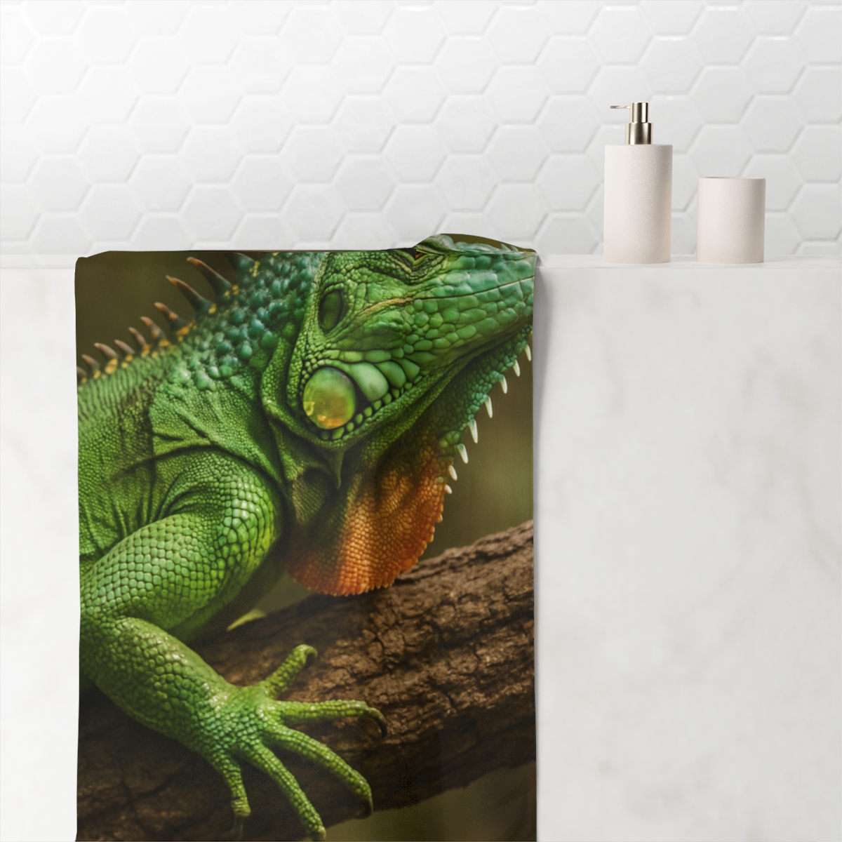 Emerald Drift Green Iguana personalized bath towels