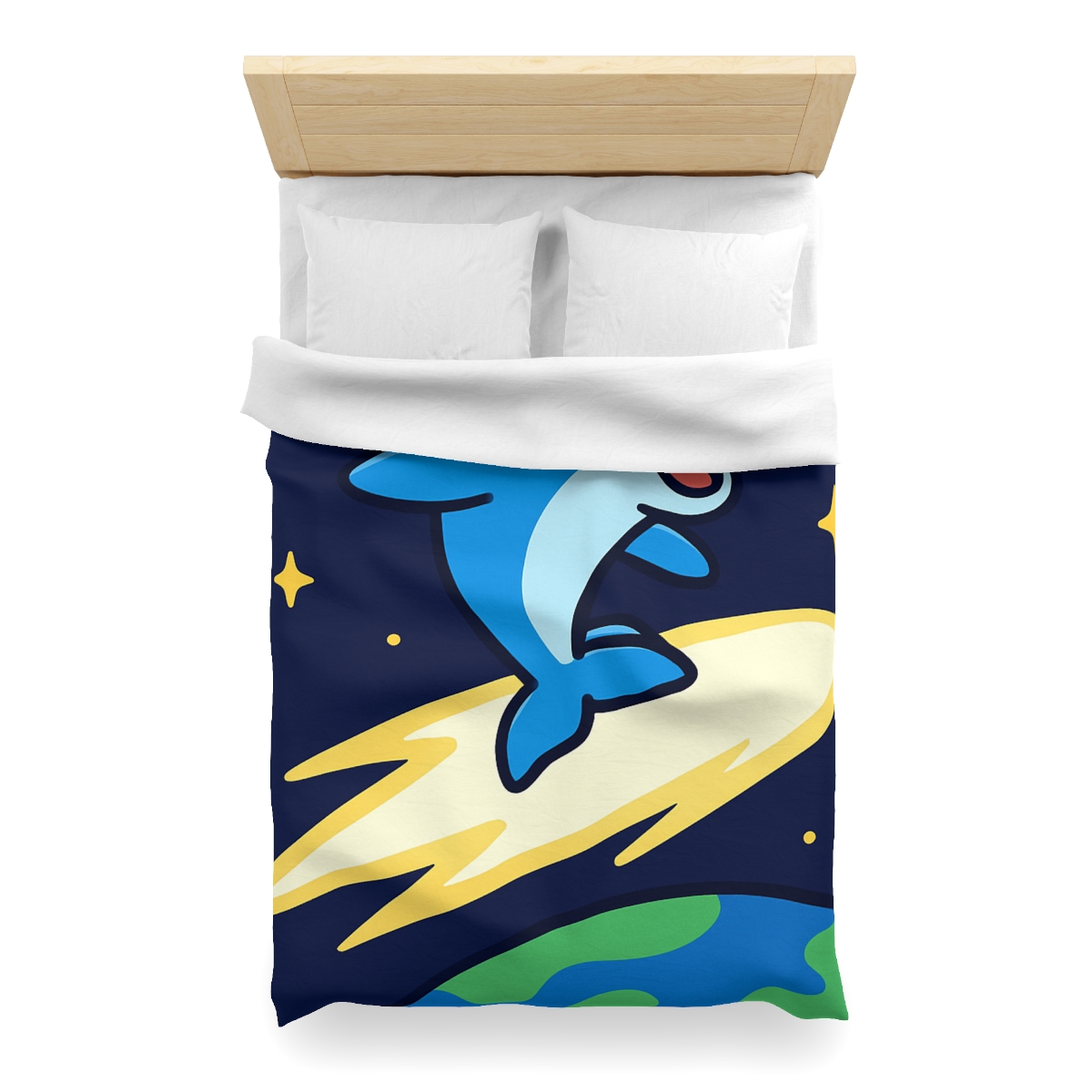 Cosmic Dolphin Comet Ride designer printed duvets