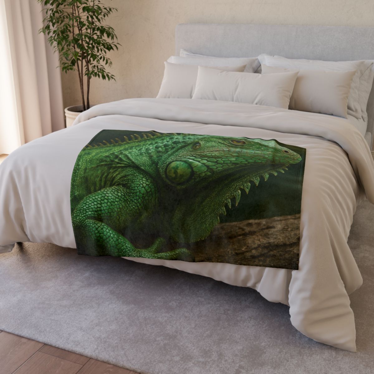Verdant Gaze Green Iguana decorative home blankets