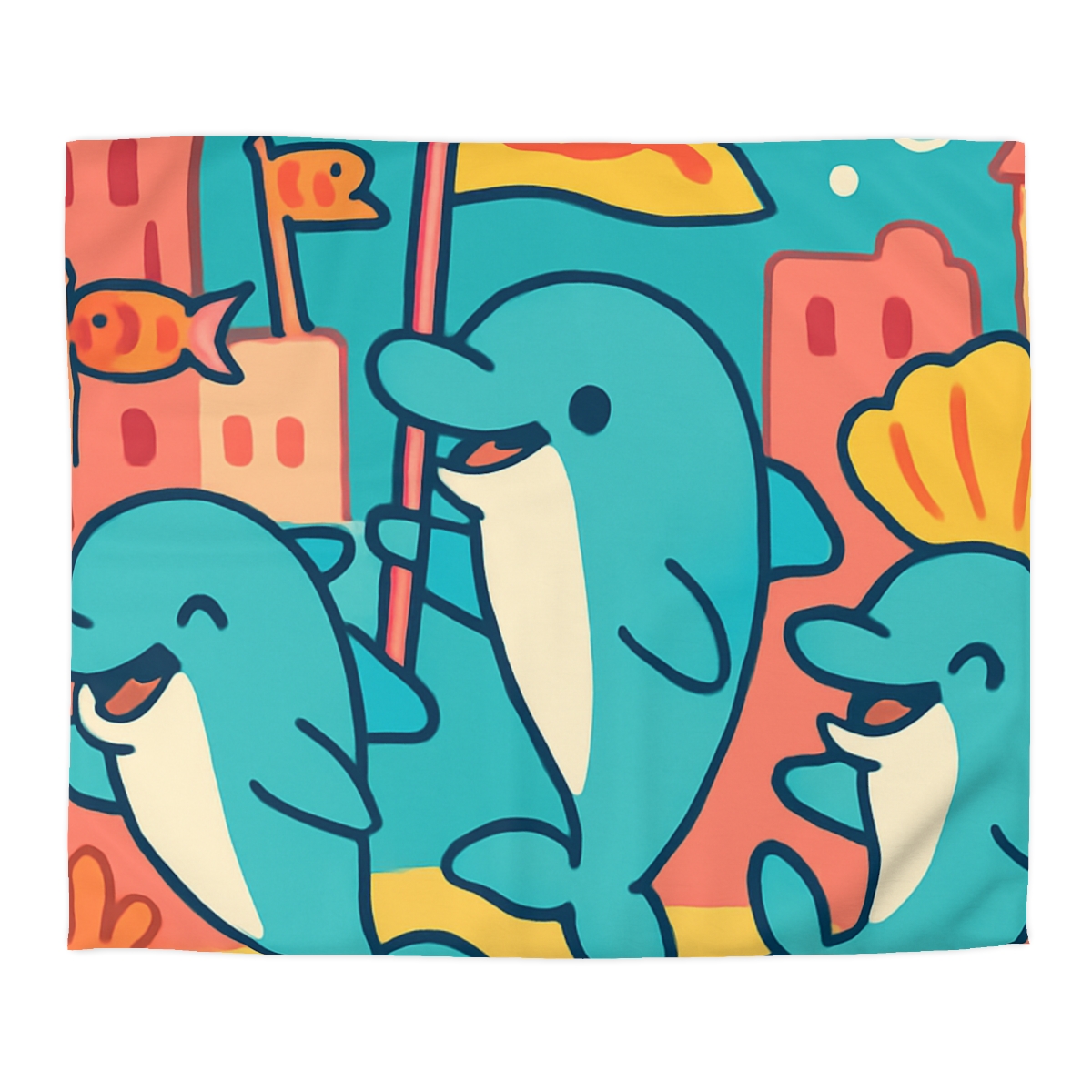 Coral City Dolphin Parade custom duvets