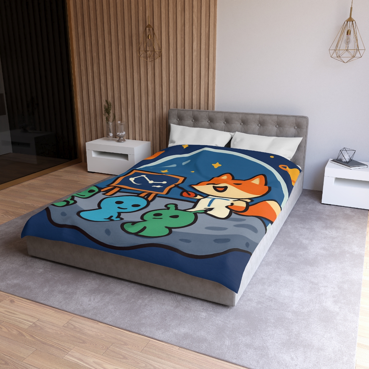Comet Classroom With Curious Space Fox designer printed duvets