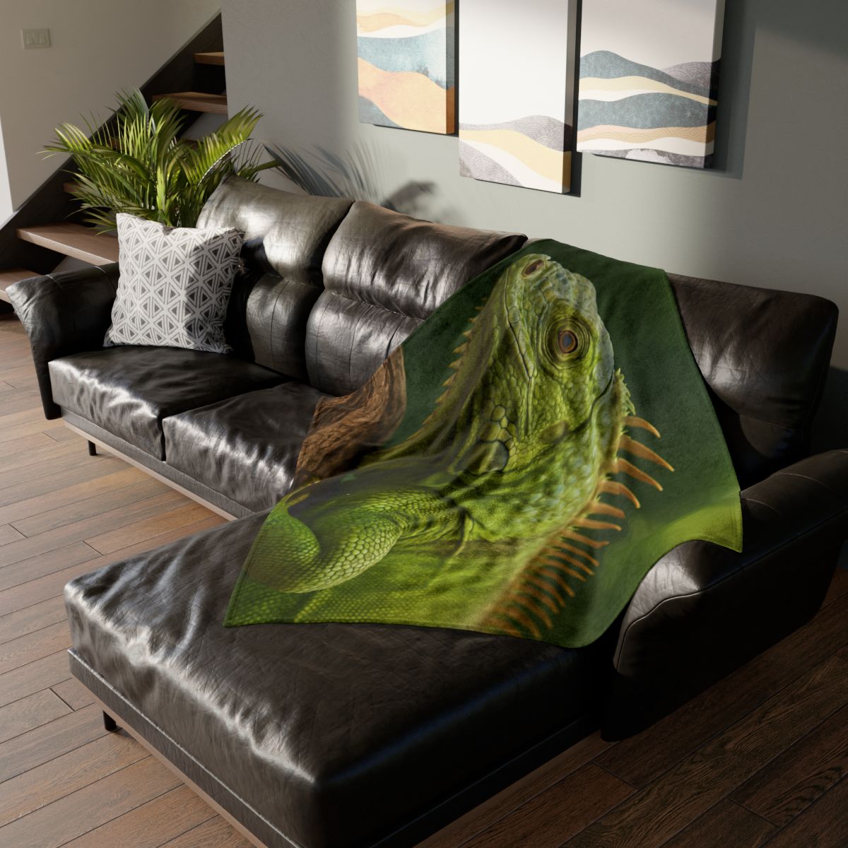 Verdant Gaze Green Iguana soft fleece blankets