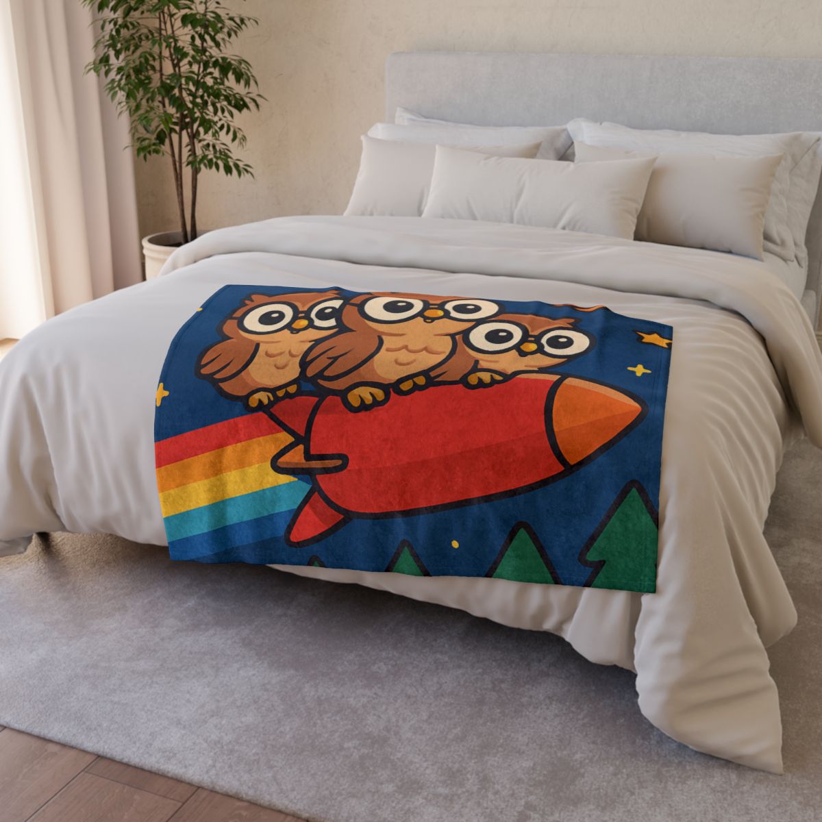 Rocket Riding Forest Owls warm winter blankets