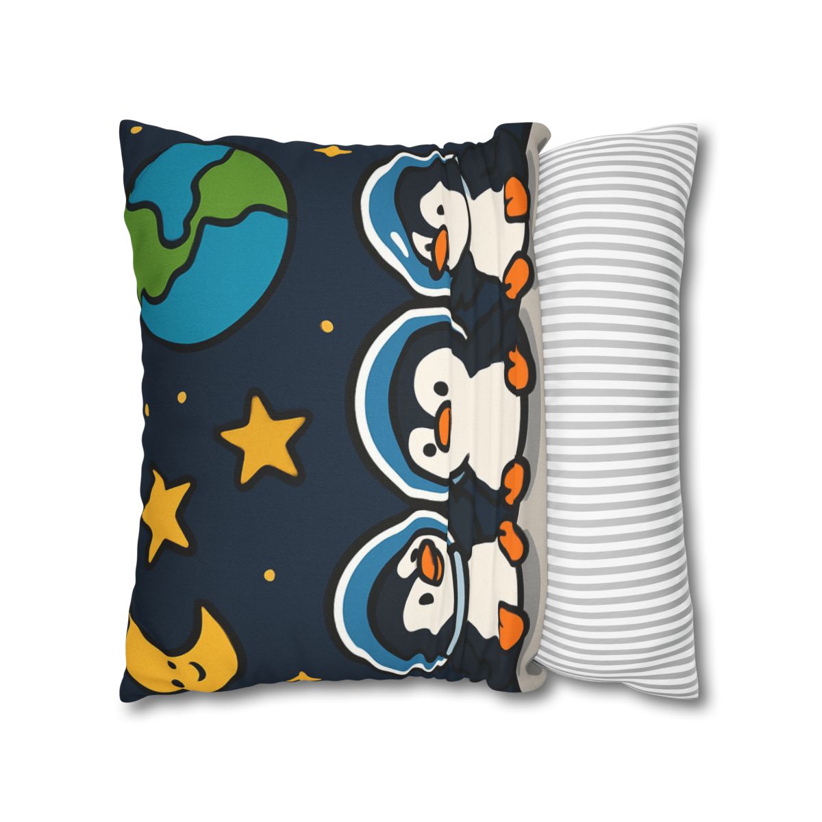 Stargazing Penguins On The Moon designer print pillow cases