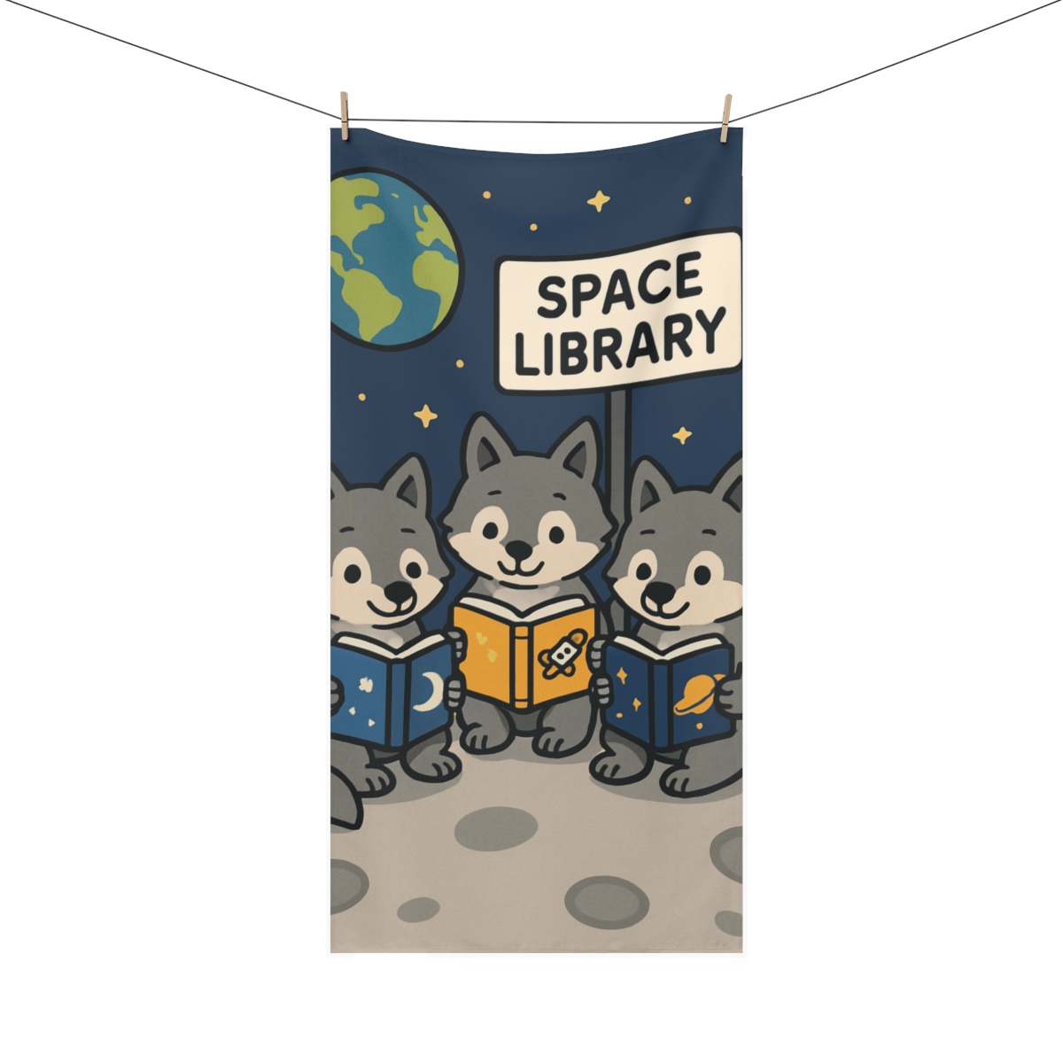 Moonlight Library Of Wise Wolves personalized bath towels