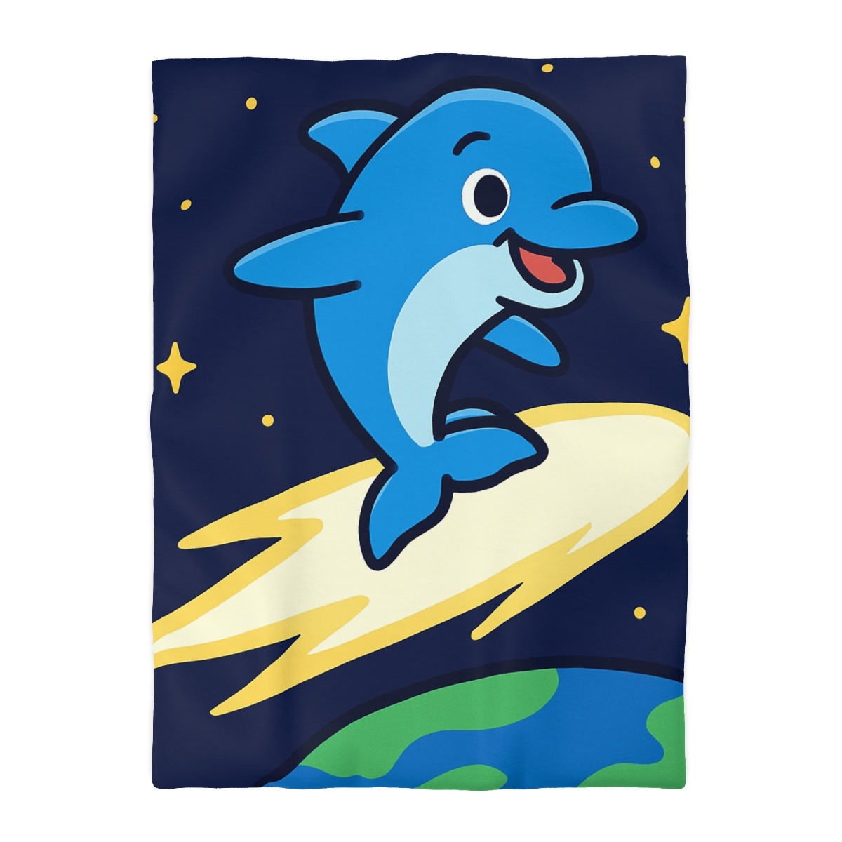 Cosmic Dolphin Comet Ride designer printed duvets