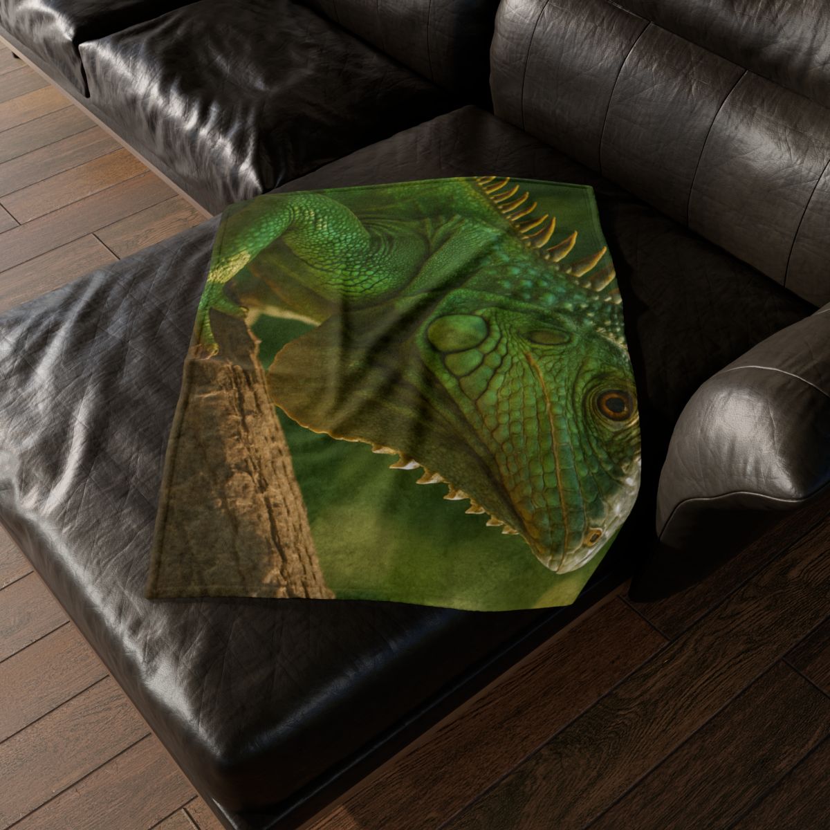 Sun Dappled Green Iguana stylish throw blankets