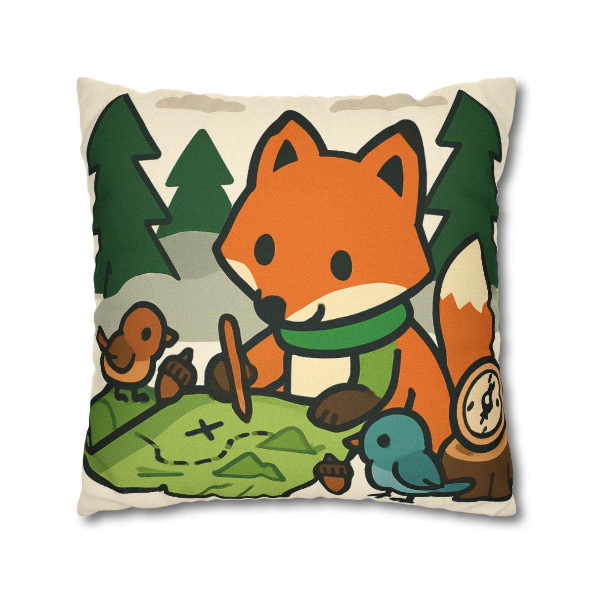 The Map Making Fox In Misty Pines designer print pillow cases