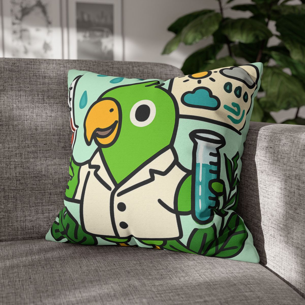 Rainforest Weather Lab With Parrot Scientist stylish decorative pillowcases