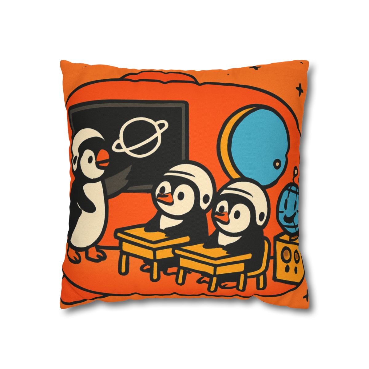Rocket Classroom With Penguin Pilots stylish decorative pillowcases