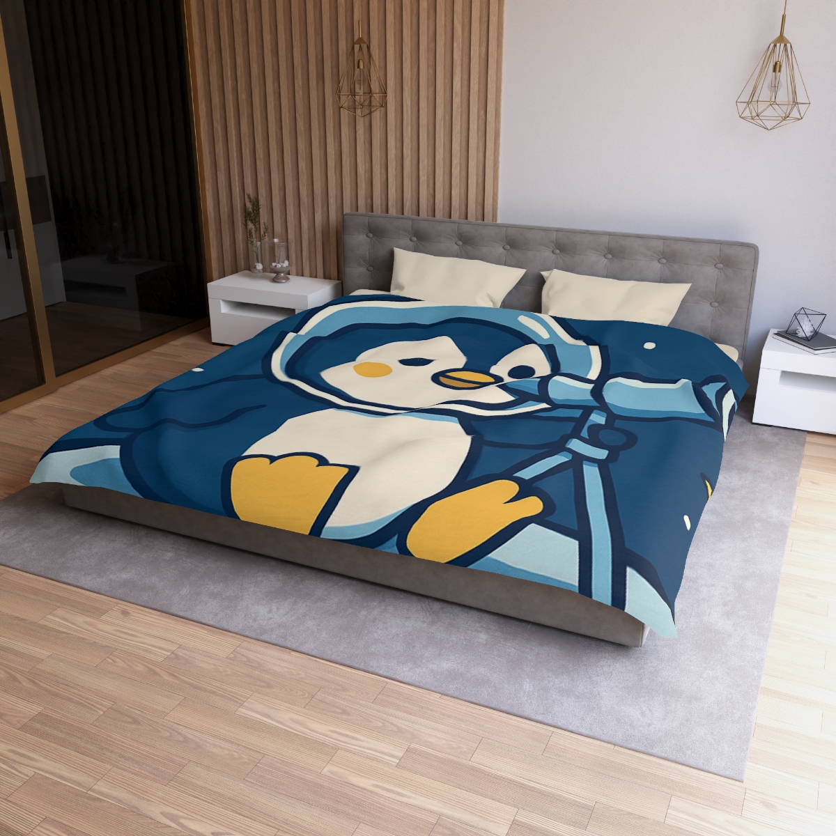Stargazing Penguin On The Moon personalized bedding duvets