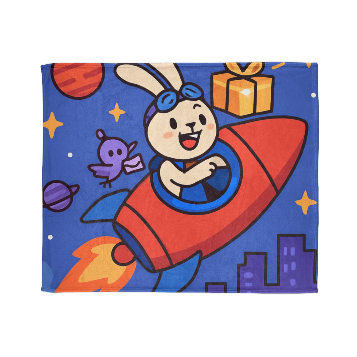 Rocket Rabbit Space Delivery personalized cozy blankets