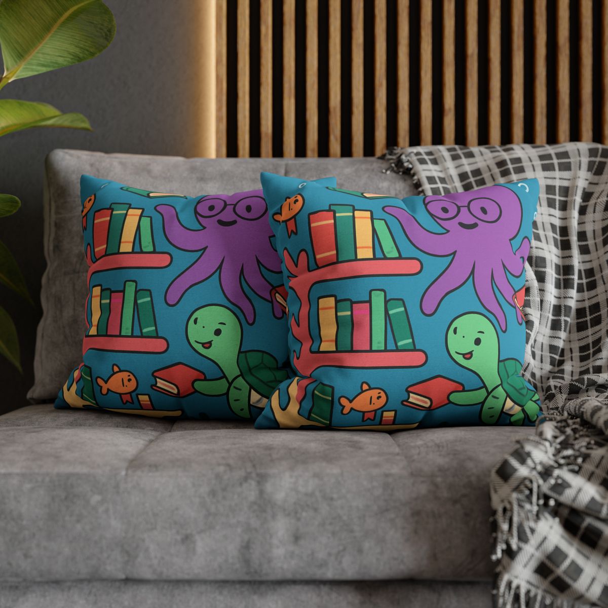 Coral Library And The Octopus Librarian stylish decorative pillowcases
