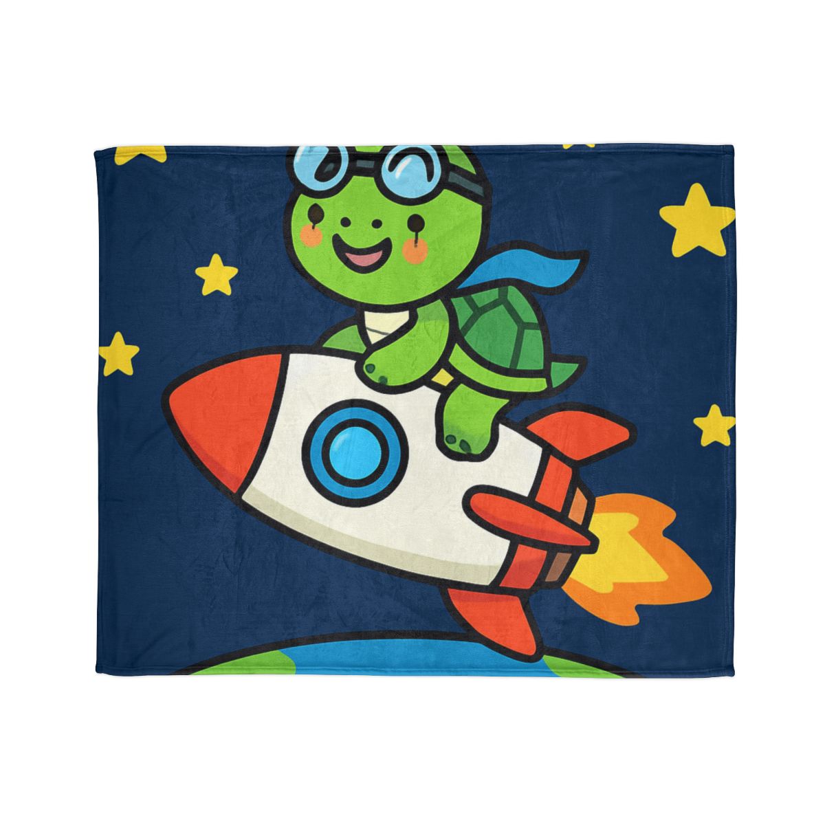 Rocket Riding Turtle To The Moon designer printed blankets