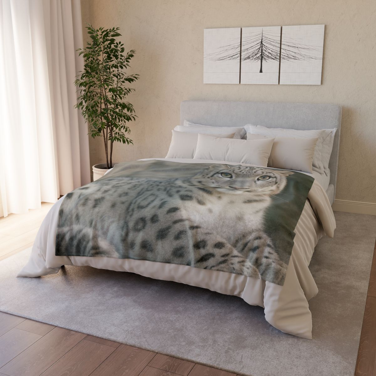 Hidden Realm Snow Leopard soft fleece blankets
