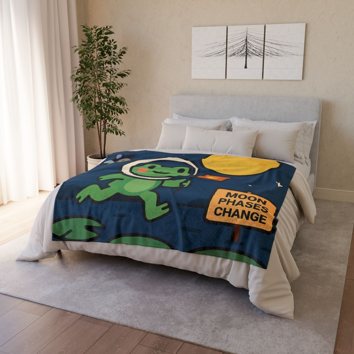 Moonlight Marsh Frog Astronaut trendy patterned blankets