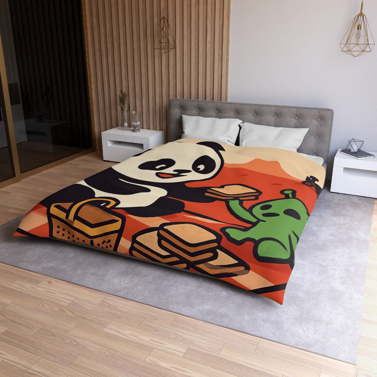 Martian Panda Picnic custom duvets