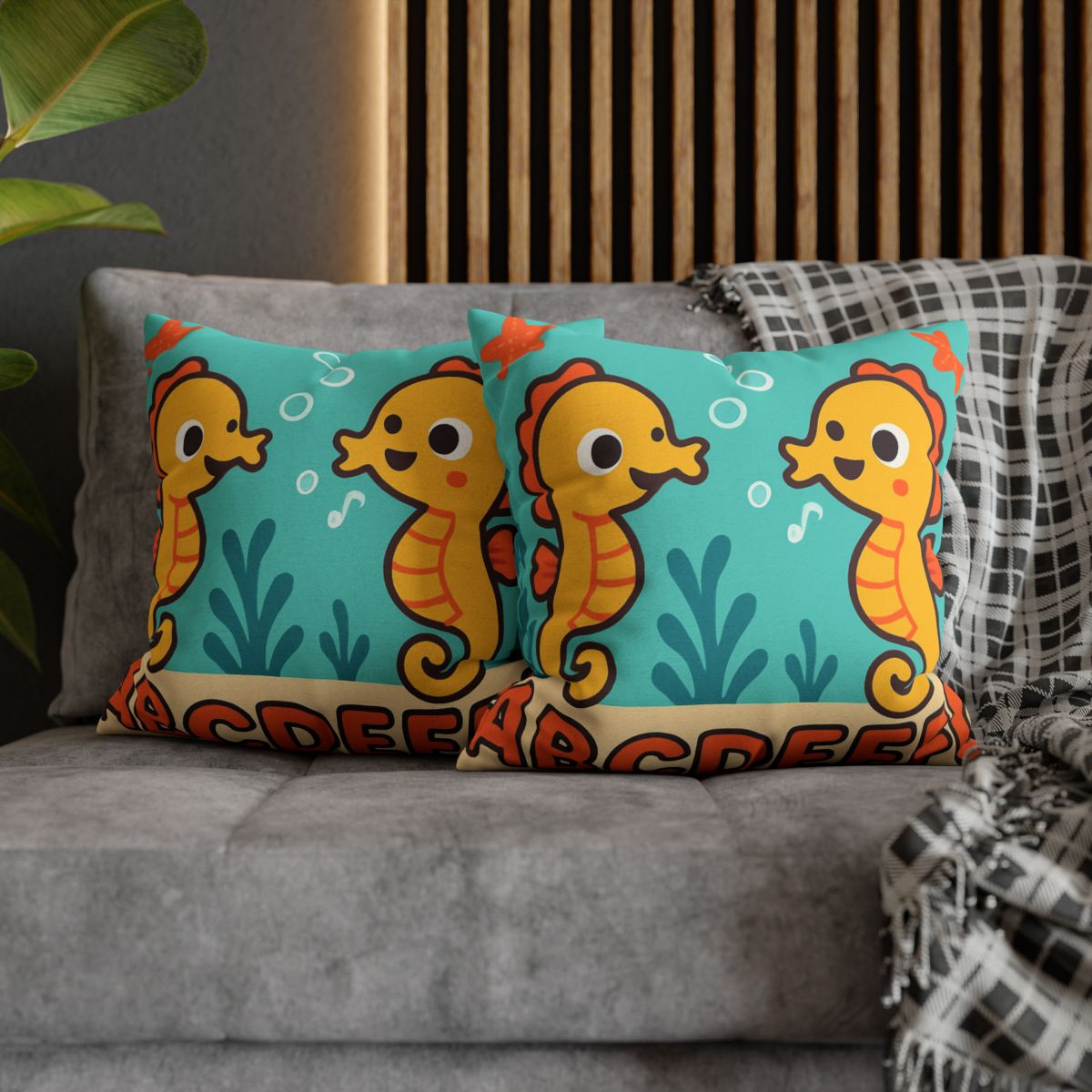 Underwater Alphabet Reef With Singing Seahorses personalized pillow covers