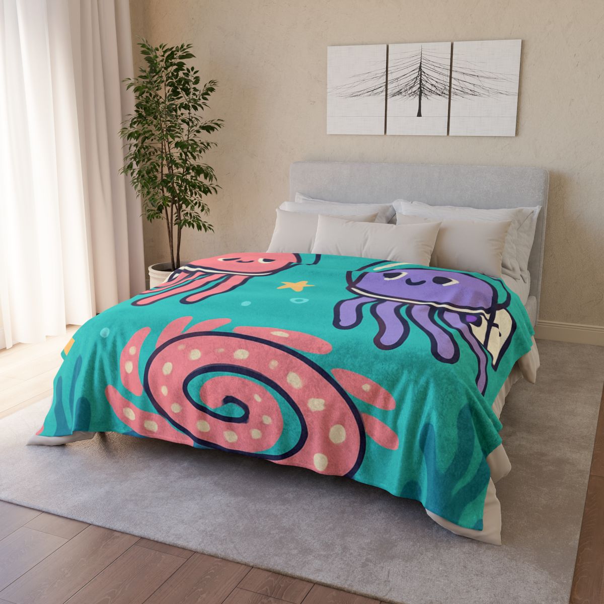 Jellyfish Astronauts In The Coral Nebula decorative home blankets