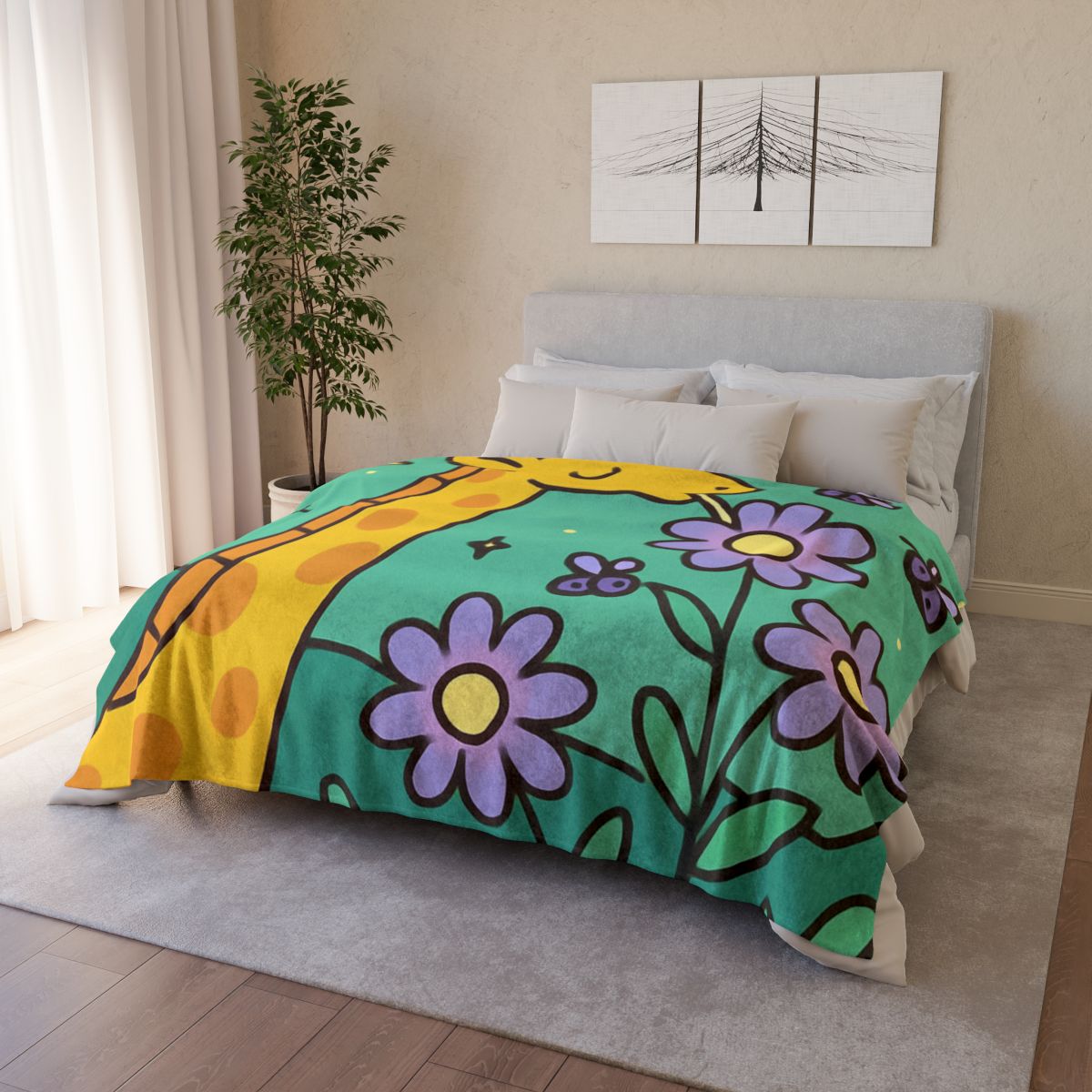 Galactic Garden Giraffe soft fleece blankets