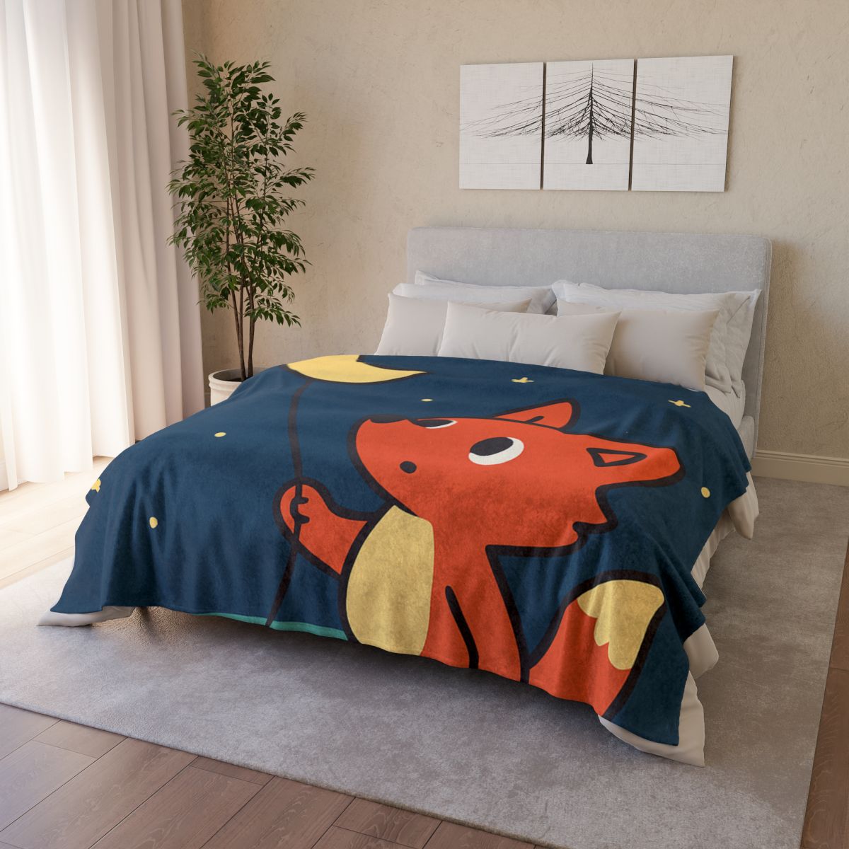 Stargazing Fox And Moon Kite trendy patterned blankets