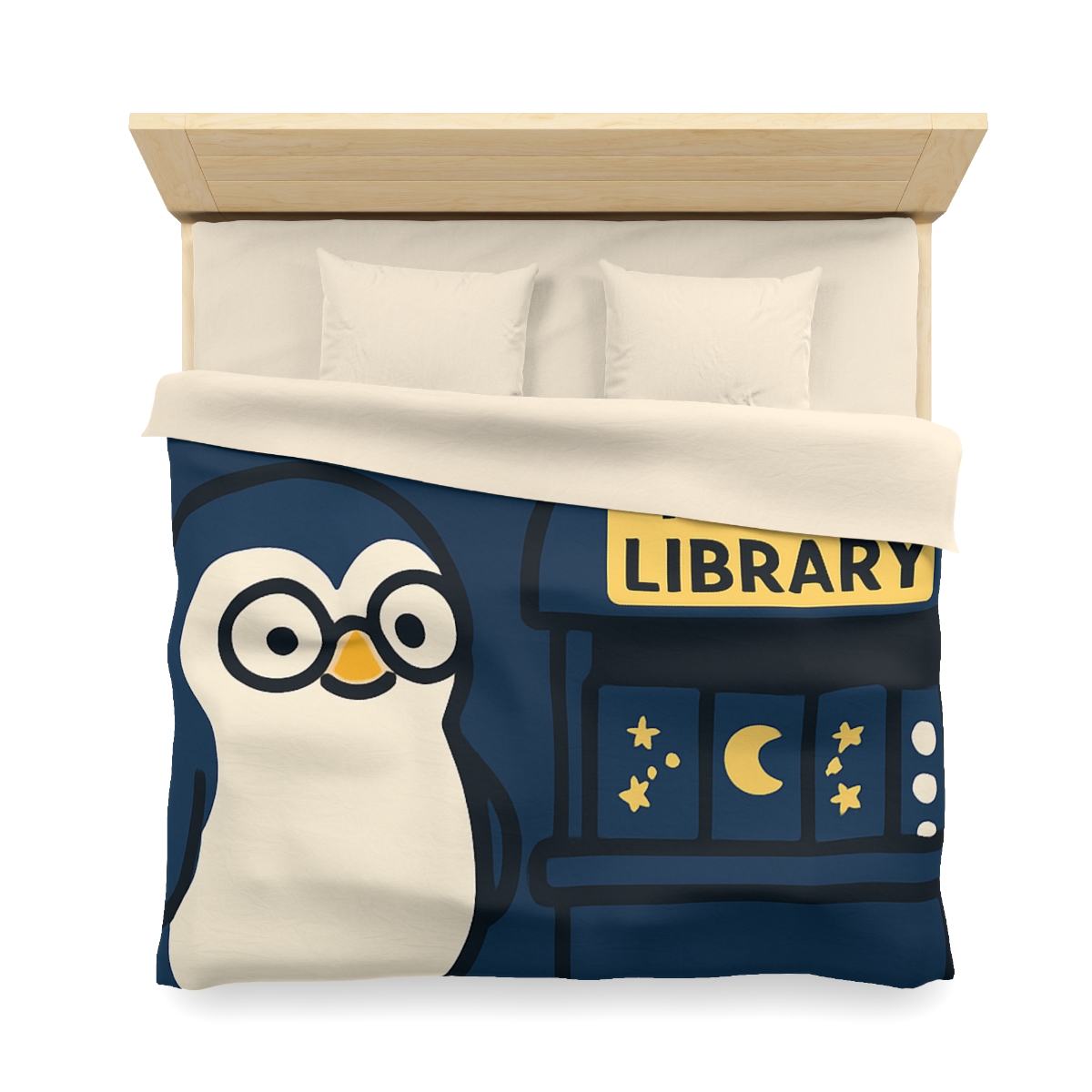Moonlight Library Run By A Wise Penguin Astronomer stylish duvet covers